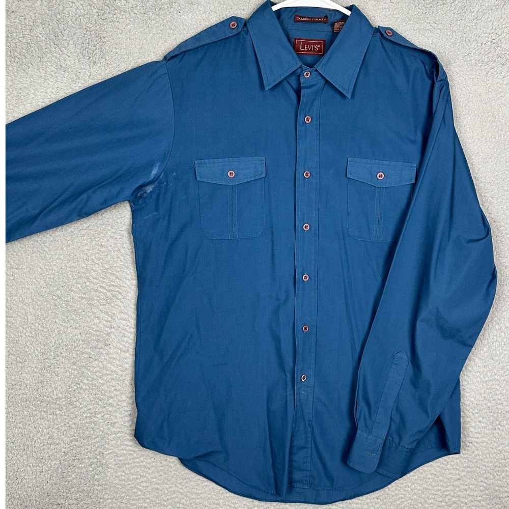 Levis Shirt Mens XL Blue Tailored Button Up Casual Long Sleeve Utility Pockets